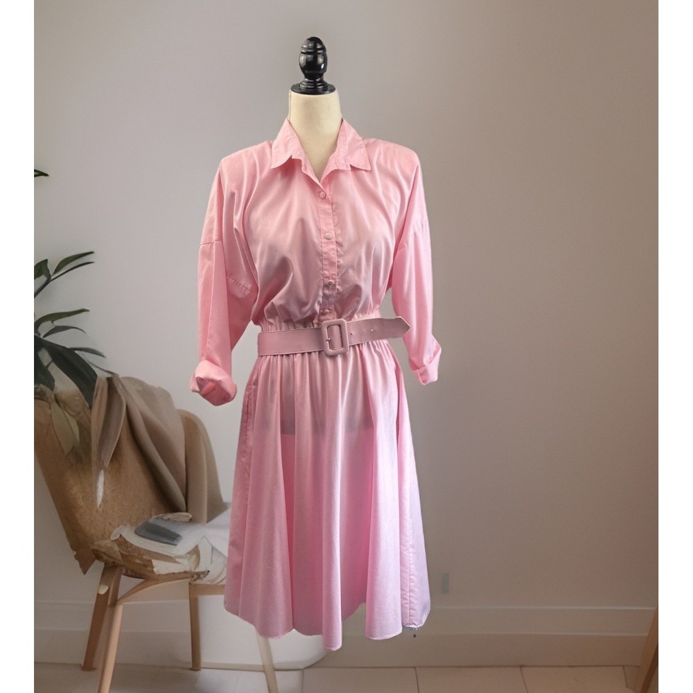 Chic Pink Belted Midi Dress